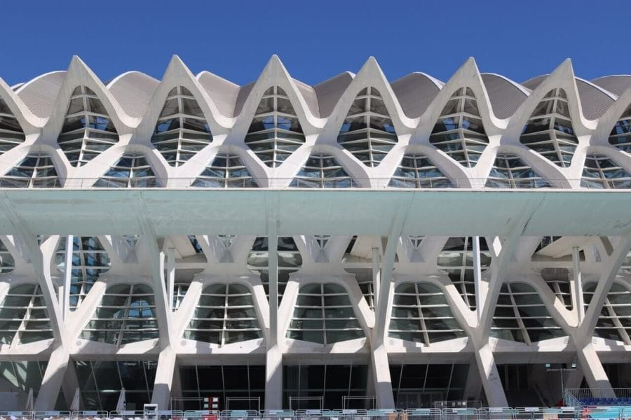 Detail of the facade of the Science Museum at the City of Arts and Science, Valencia, Spain