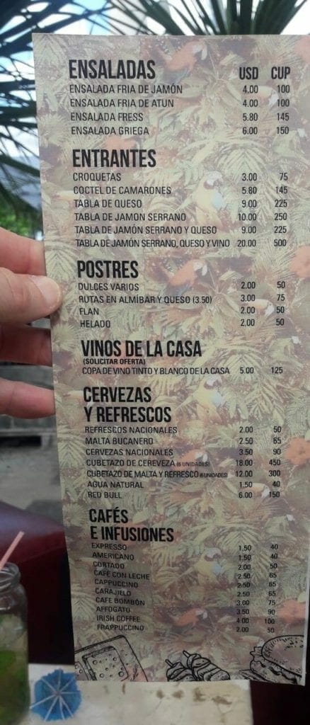 Cost of food in Havana, 2021