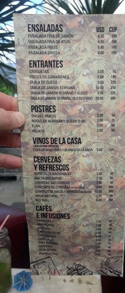 costos de comida en La Habana