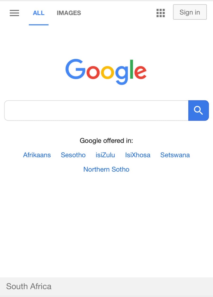 A screenshot showing the official languages available on Google search engine