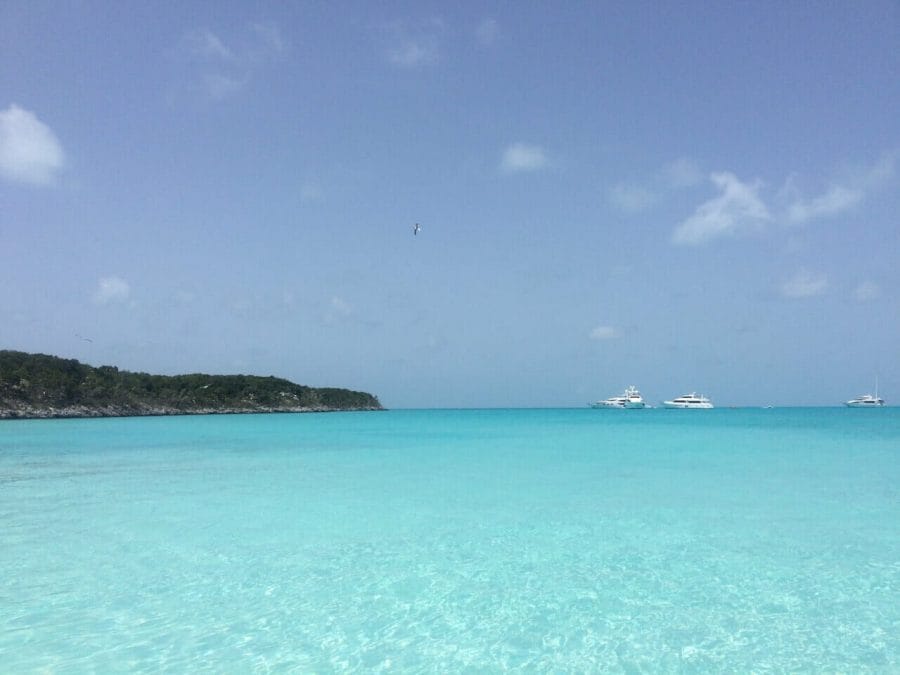The crystal-clear turquoise water of Exuma Island, Bahamas