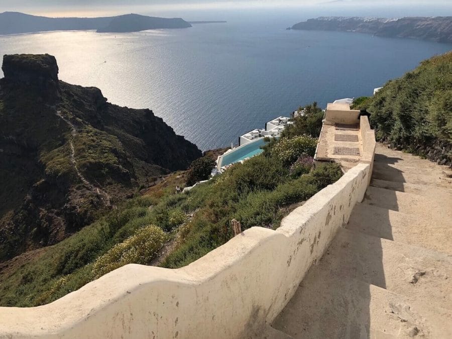 7 Best Things to Do in Imerovigli 12 A stairway that leads to Skaros Rock in the village of Imerovigli, Santorini