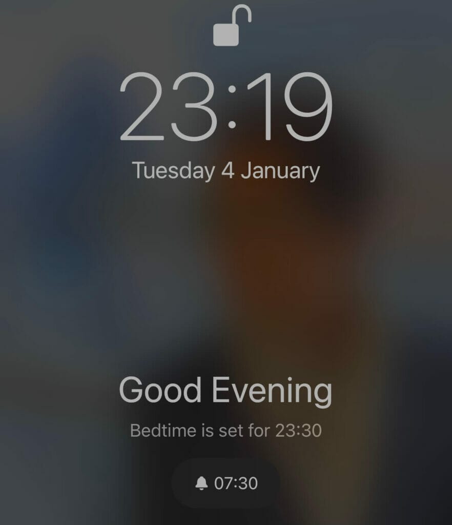 An iPhone screenshot with the bedtime set 