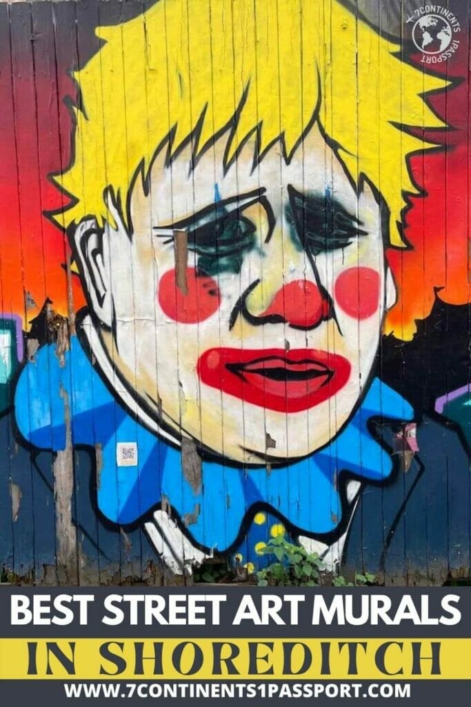 Boris the clown, a street art mural by Ante_ltd and Uncool Sam, on Fashion Street, London