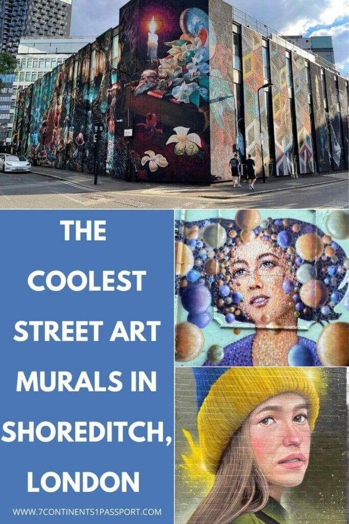 Colt Technology’s London Head Quarter building on New Inn Yard and King John Court is covered with a huge street art mural. 
The Whitby Lady street art mural by Jimmy C.
A photo-realistic portrait mural painted by Woskerski on Redchurch, London