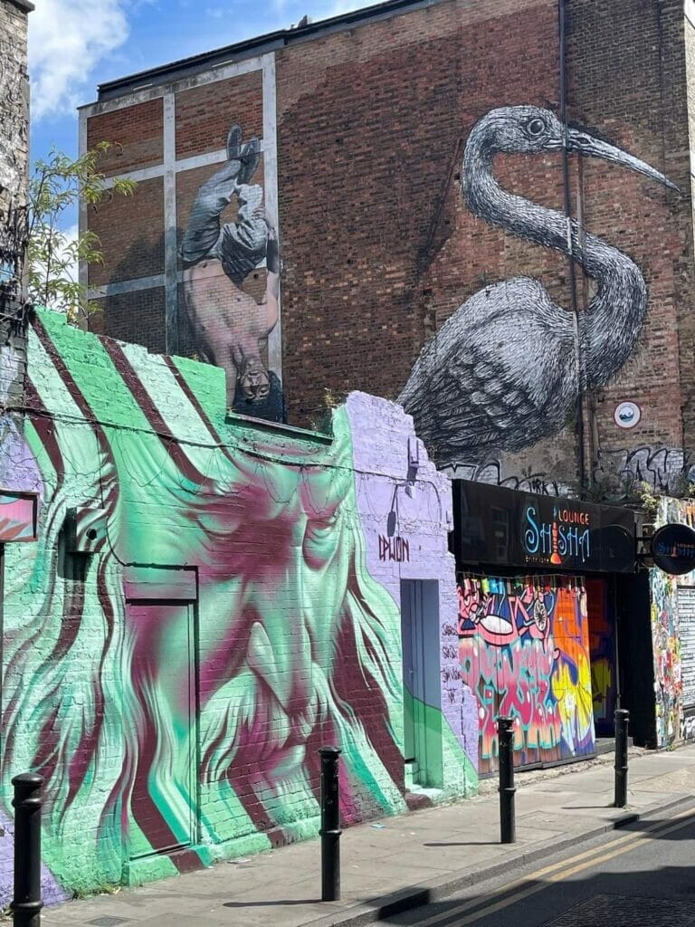 Street Art murals on Hanbury Street, London