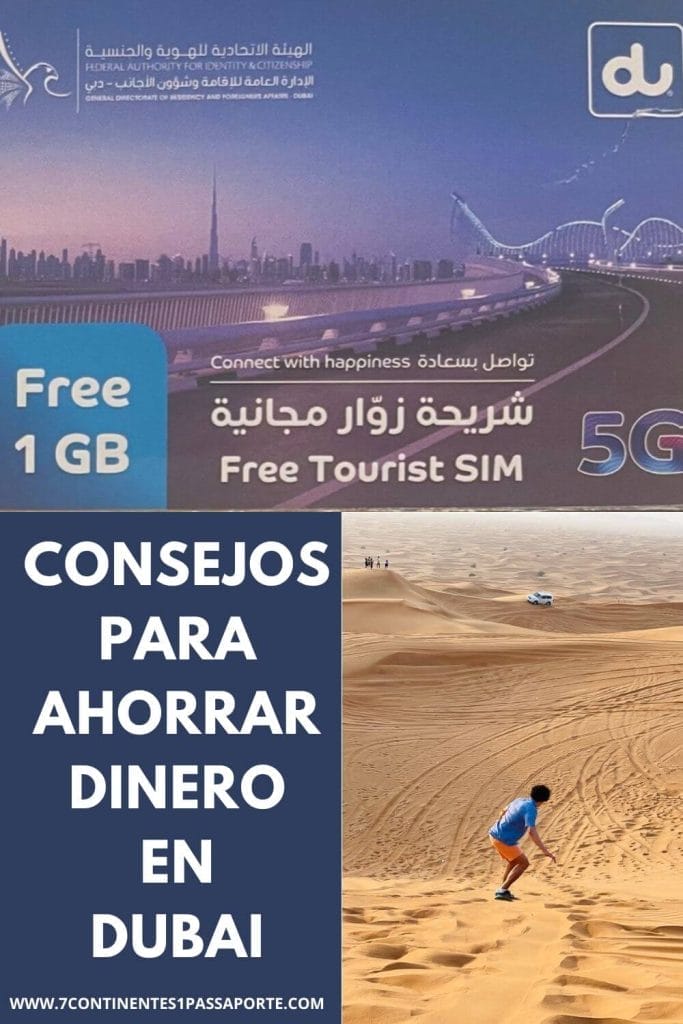 Cuánto Cuesta Viajar a Dubai en 2023 - Presupuesto & Consejos 15 Un paquete de una tarjeta SIM turística gratuita de 1Gb y un hombre haciendo sandboarding en el desierto de Dubai