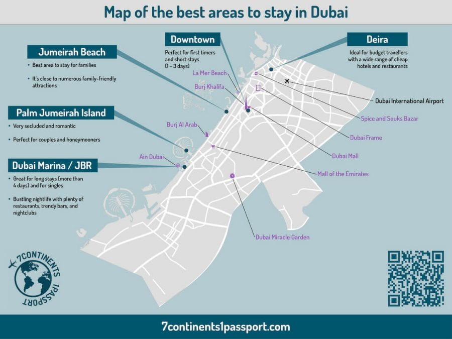 A map of the best areas to stay in Dubai