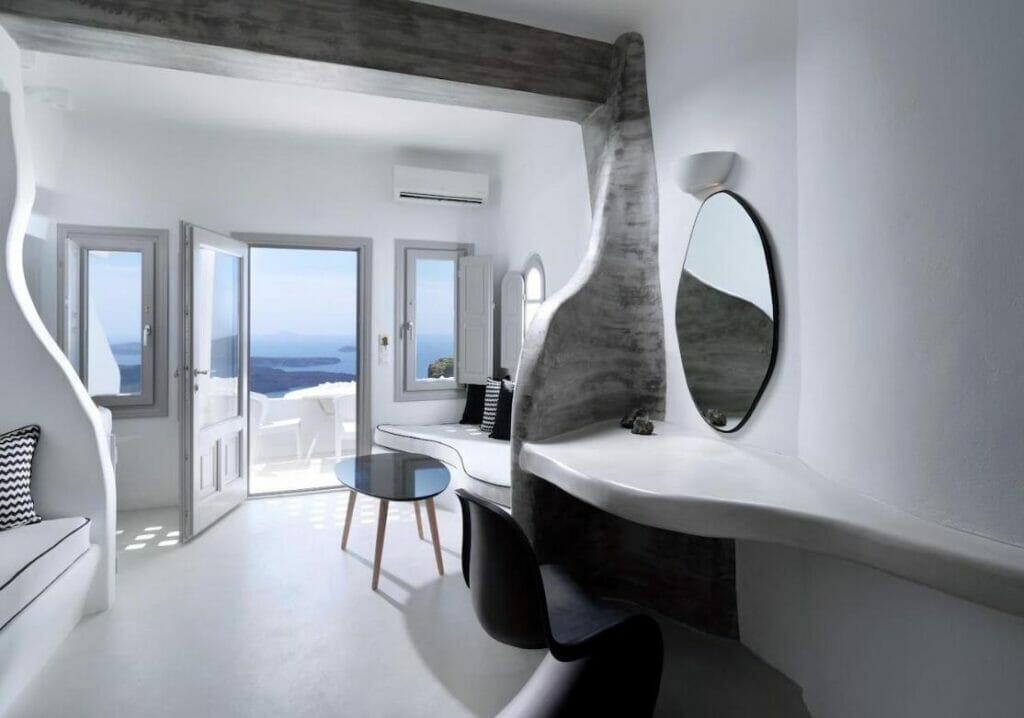Tholos Resort honeymoon suite with private hot tub and caldera views, Imerovigli, Santorini