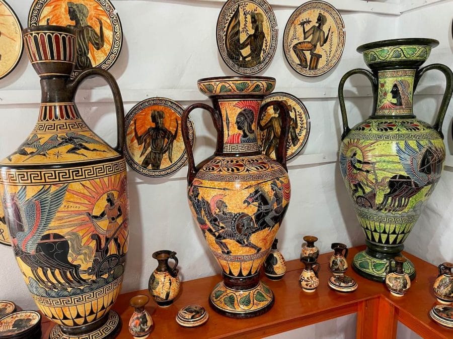 Greek Pottery on sale at Savvas Ceramic, Lindos, Greece