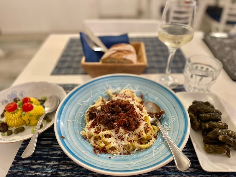 Astypalean food served at Agoni Grammi Restaurant, Astypalea, Greece